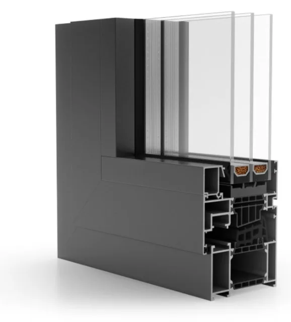 Coupe du profilé aluminium Aluprof MB-86N avec triple vitrage